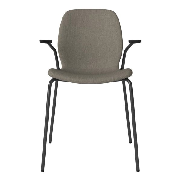 Seed Dining Chair w  Open Arms - Upholstered -  Steel Base, Black Lacquered For Sale