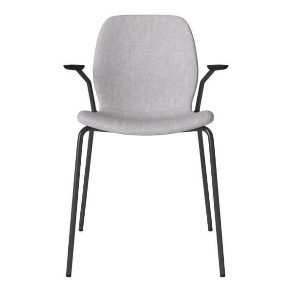 Seed Dining Chair w  Open Arms - Upholstered -  Steel Base, Black Lacquered For Sale