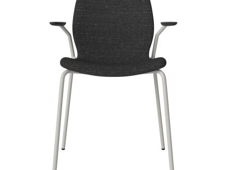 Seed Dining Chair w  Open Arms - Upholstered -  Steel Base, Grey Lacquered on Sale