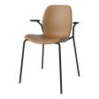 Seed Dining Chair w  Open Arms - Upholstered -  Steel Base, Black Lacquered For Sale