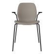 Seed Dining Chair w  Open Arms - Upholstered -  Steel Base, Black Lacquered For Sale