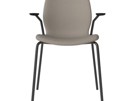 Seed Dining Chair w  Open Arms - Upholstered -  Steel Base, Black Lacquered For Sale