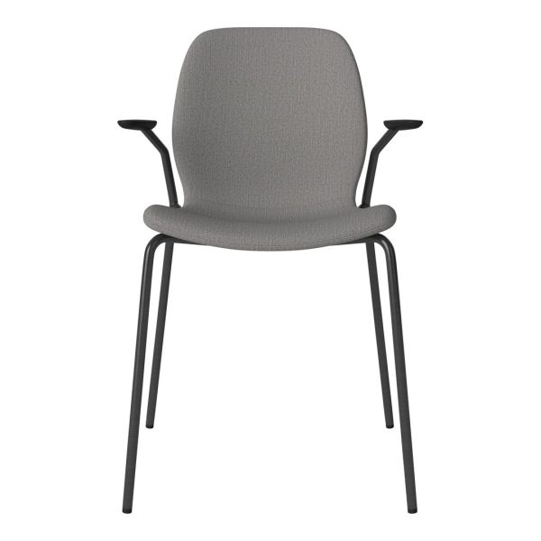 Seed Dining Chair w  Open Arms - Upholstered -  Steel Base, Black Lacquered For Sale