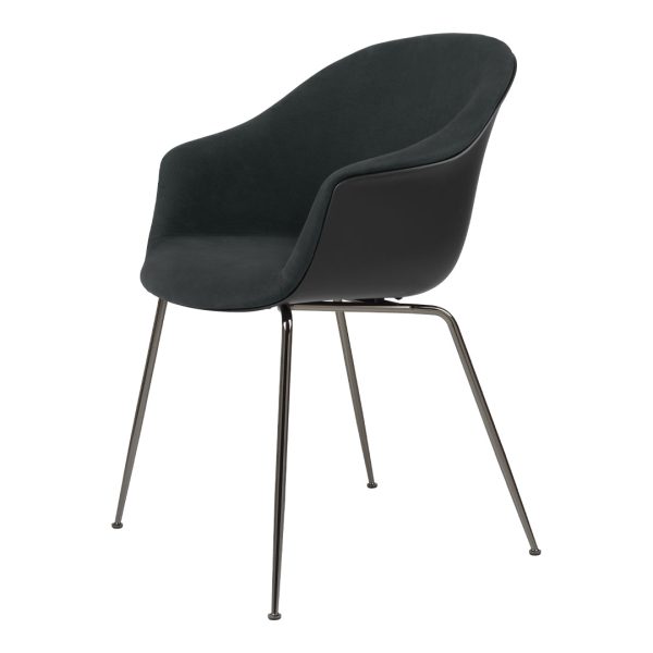 Bat Dining Chair - Black Chrome Conic Base - Front Upholstered Cheap